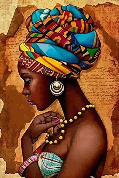 Pastelya Sayılarla Boyama Seti Çerçeveli Kasnaklı Afrika Doğal Güzeli 60 x 75 cm