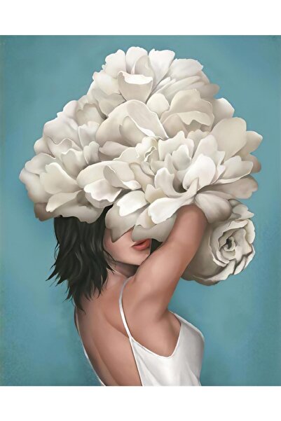Pastelya Sayılarla Boyama Seti Çerçeveli Kasnaklı Çiçek Kadın 37 40 x 50 Cm