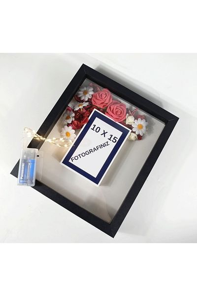 Hometaş Ev Ürünleri 25X30 Photo Frame with Led Lighting, 10X15 Memory Frame with Photo Section Gift