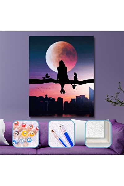 kendinyaphobi Sayılarla Boyama Seti Çerçeveli Kasnaklı Dolunayda Manzara Keyf...