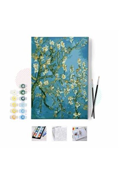 Pastelya Sayılarla Boyama Seti Çerçeveli Kasnaklı Van Gogh Badem Ağacı 50x65