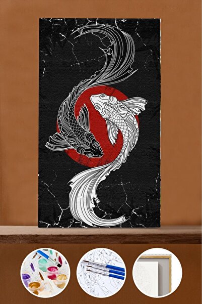 Pastelya Sayılarla Boyama Seti Çerçeveli Kasnaklı Yin Yang Ruhları 40x50