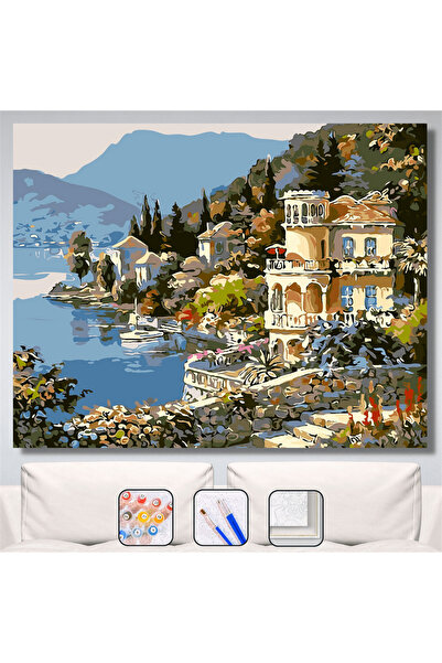 Pastelya Sayılarla Boyama Seti Çerçeveli Kasnaklı Egedeki Yazlık 50x65