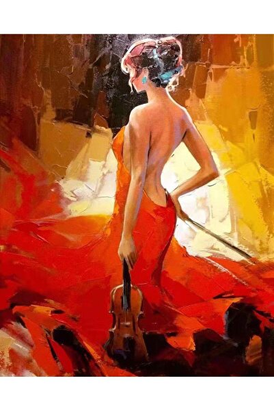 Pastelya Sayılarla Boyama Seti Çerçeveli Kasnaklı Zarif Kemancı 50 X 65 Cm