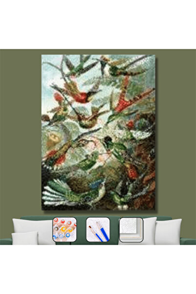 kendinyaphobi Sayılarla Boyama Seti Çerçeveli Kasnaklı Yeşil Kuş Cenneti 40x5...