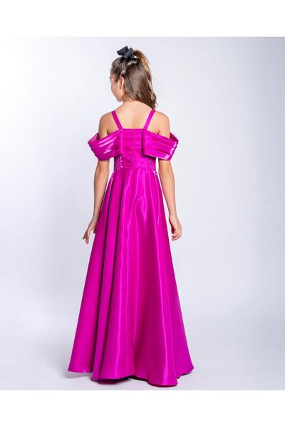 Mutlu City Kız Çocuk/Genç Yeni Moda Parlak Kumaş Tam Kalıp Abiye Elbise 5492