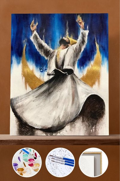Pastelya Sayılarla Boyama Seti Çerçeveli Kasnaklı Mevlana 5 40x50 cm