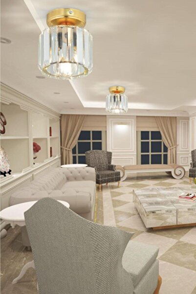 İstanbul Avize Plafonyer Tavan Gold Y-10 Kristal Taşlı Avize