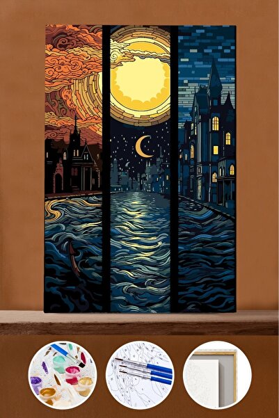 Pastelya Sayılarla Boyama Seti Çerçeveli Kasnaklı Üç Şehir 40x50 cm