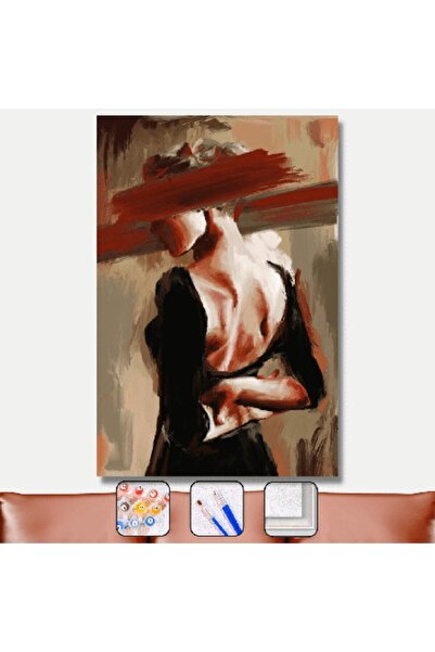 Pastelya Sayılarla Boyama Seti Çerçeveli Kasnaklı Kadının Duruşu 40 x 50 Cm