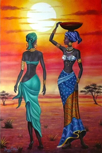 Pastelya Sayılarla Boyama Seti Çerçeveli Kasnaklı Afrika Kadınları Ve Kuraklı...