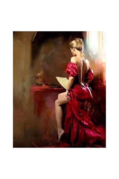 Pastelya Sayılarla Boyama Seti Çerçeveli Kasnaklı Kırmızı Rüya 40x50