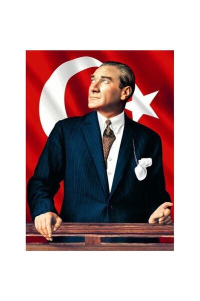 Pastelya Sayılarla Boyama Seti Çerçeveli Kasnaklı Atatürk ve Bayrak 40 x 50 cm