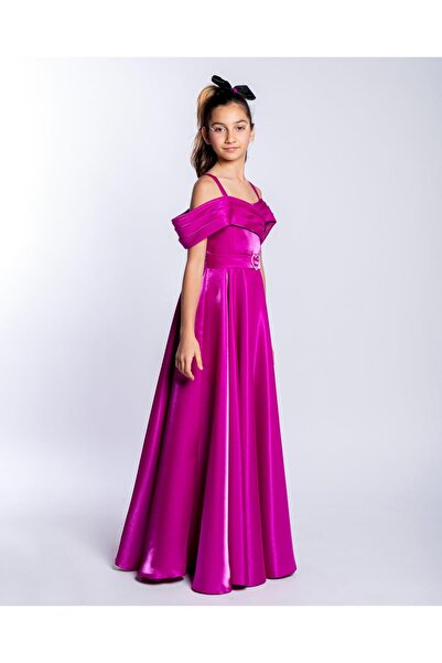 Mutlu City Kız Çocuk/Genç Yeni Moda Parlak Kumaş Tam Kalıp Abiye Elbise 5492