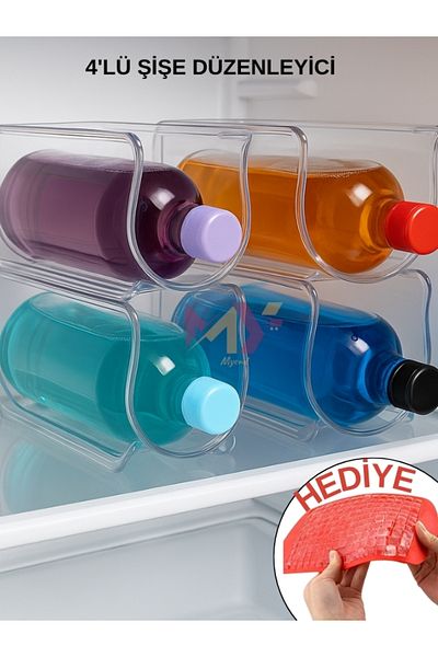 Myend 4Pcs Transparent Refrigerator Bottle Organizing Organizer Kitchen Bottle Organizer