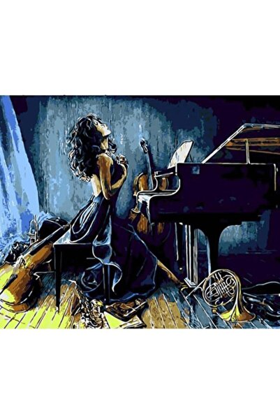 Pastelya Sayılarla Boyama Seti Çerçeveli Kasnaklı Müzik Ve Kadın 40x50