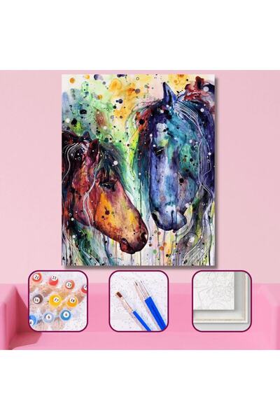 Pastelya Renkli Atlar Sayılarla Boyama Seti