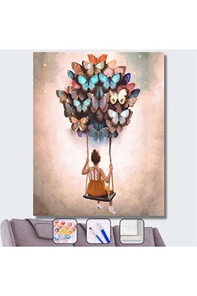 Pastelya Sayılarla Boyama Seti Çerçeveli Kasnaklı Kelebek Salıncağı 50 X 65 Cm