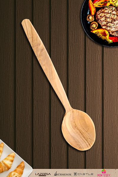 MONTESEV Olive Wood Wooden Wooden Spoon Kitchen Serving Spoon 1 Piece (Olive Wood) Wooden Spoon