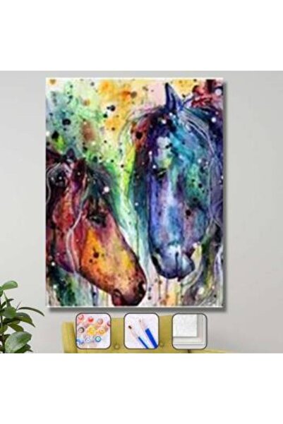 kendinyaphobi Sayılarla Boyama Seti Çerçeveli Kasnaklı Soyut Atlar 60 X 75 Cm