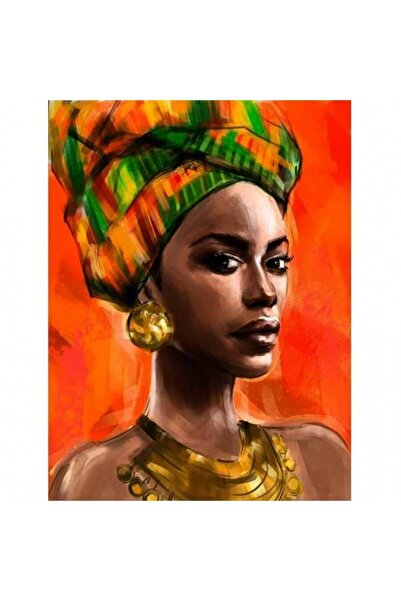 Pastelya Sayılarla Boyama Seti Çerçeveli Kasnaklı Afrikalı Kadın 8 40 x 50 Cm