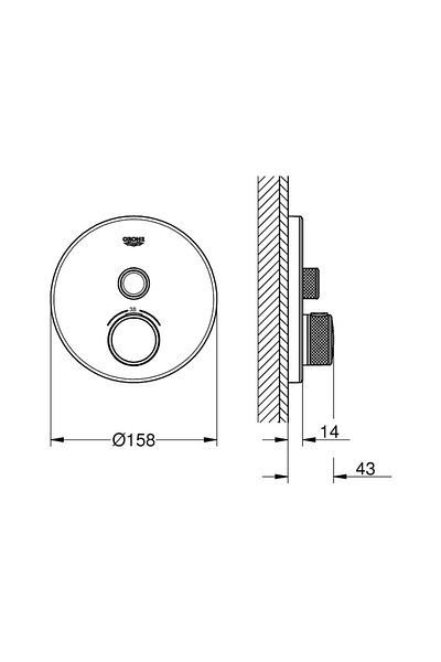 Grohe Grohtherm Smartcontrol Single Flow Controlled, Built-In Thermostatic Shower Mixer - 29150Ls0