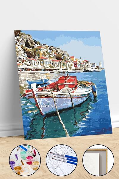 Pastelya Sayılarla Boyama Seti Çerçeveli Kasnaklı Ege Kıyıları  50 x 65 cm