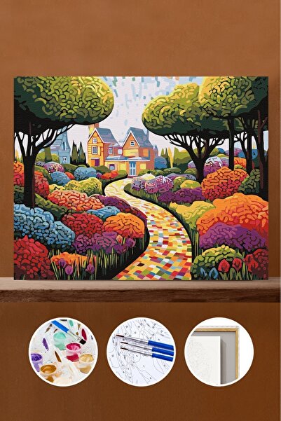 Pastelya Sayılarla Boyama Seti Çerçeveli Kasnaklı Renkli Bahçe 40x50 cm