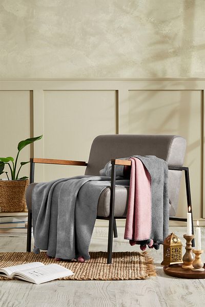 Özdilek Colorist Double Sided Cotton Blanket with Pompom 180X220 cm