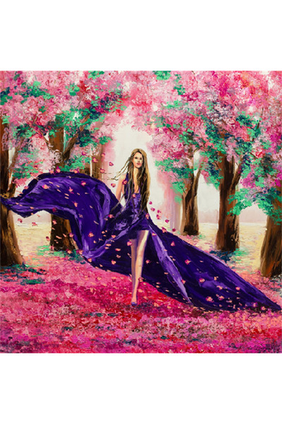 Pastelya Sayılarla Boyama Seti Çerçeveli Kasnaklı Mor Elbiseli Kadın  50 x 65 cm