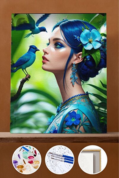 Pastelya Sayılarla Boyama Seti Çerçeveli Kasnaklı Cennet Ormanındaki Kız 40 x...