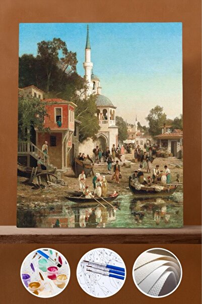 Pastelya Sayılarla Boyama Seti Çerçeveli Kasnaklı Osmanlıda Balık Pazarı 40x5...