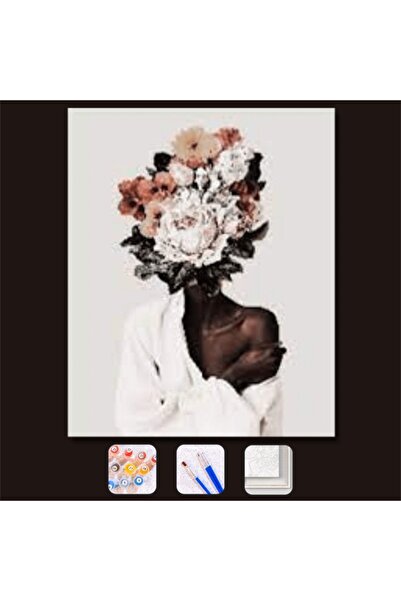 Pastelya Sayılarla Boyama Seti Çerçeveli Kasnaklı Çiçek Kadın 33 40 x 50 Cm
