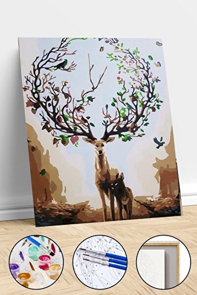 trend hobby Gizemli Orman ve Geyik Sayılarla Boyama Hobi Seti 40x50(Tuval Şas...
