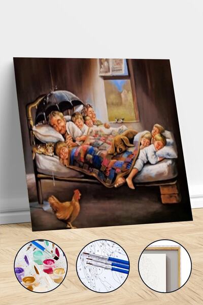 Pastelya Sayılarla Boyama Seti Çerçeveli Kasnaklı Mutluluğun Resmi 40x50