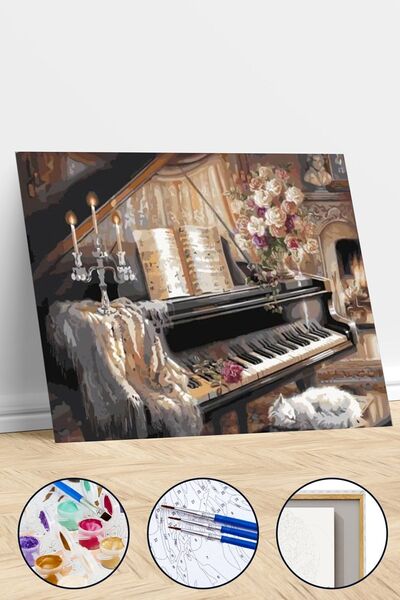 Pastelya Mumlar Ve Piyano Sayılarla Boyama Seti Çerçeveli Kasnaklı 40 X 50 Cm...
