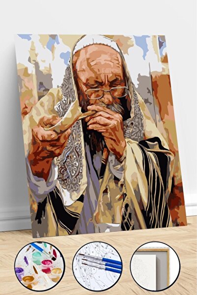 Pastelya Sayılarla Boyama Seti Çerçeveli Kasnaklı Yaşlı Adam 60 x 75 cm