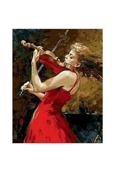 Pastelya Sayılarla Boyama Seti Çerçeveli Kasnaklı Kemancı Kız 2 40 x 50 Cm