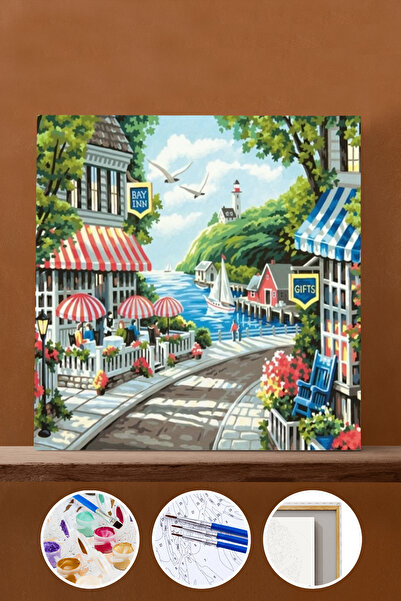 kendinyaphobi Sayılarla Boyama Seti Çerçeveli Kasnaklı Deniz Kenarında Cafe  ...