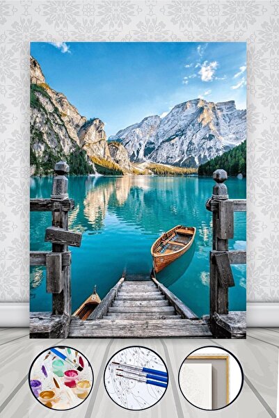 Pastelya İtalya Braies (PRAGS) Gölü Sayılarla Boyama Seti Çerçeveli Kasnaklı ...