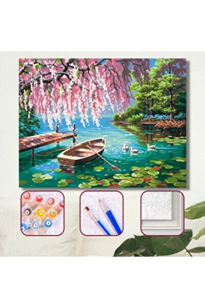 Genel Markalar Sayılarla Boyama Seti Çerçeveli Kasnaklı Salkımlı Göl  60 x 75 cm