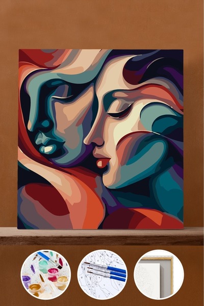 Pastelya Sayılarla Boyama Seti Çerçeveli Kasnaklı Aşık Çift 1 40x50 cm