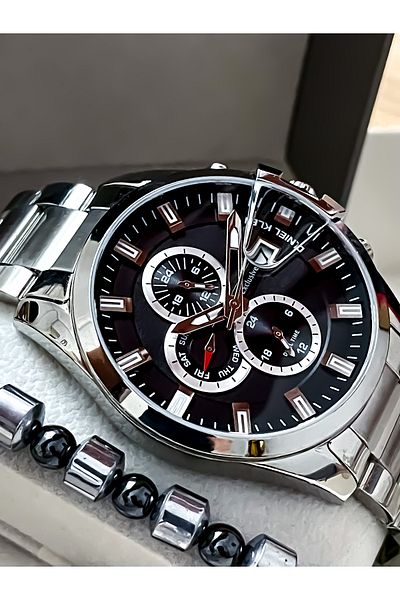 Daniel Klein Stainless Steel Men's Wristwatch with All Functions Active Stopwatch and Bracelet Gift