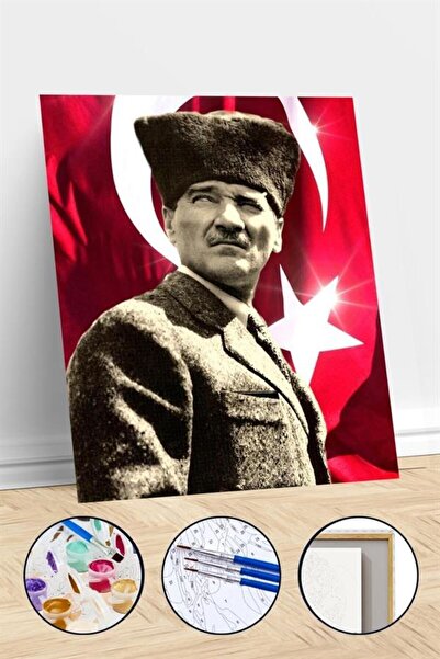 Pastelya Sayılarla Boyama Seti Çerçeveli Kasnaklı Atamız 40 x 50 Cm
