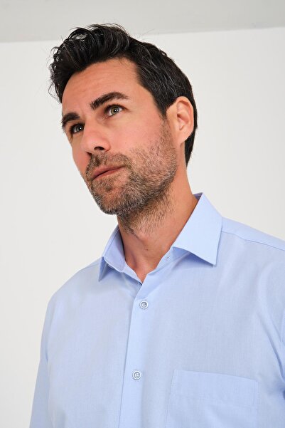 Fitmens Klasik Kısa Kol Filafil Pötikareli Swift Hediye Kutulu Erkek Gömlek FS-001220 - Mavi