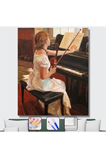 Pastelya Sayılarla Boyama Seti Çerçeveli Kasnaklı Piyano Aşkı 40 x 50 Cm