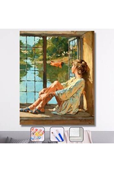 Pastelya Sayılarla Boyama Seti Çerçeveli Kasnaklı Yalnız Ama Huzurlu  50 x 65 cm