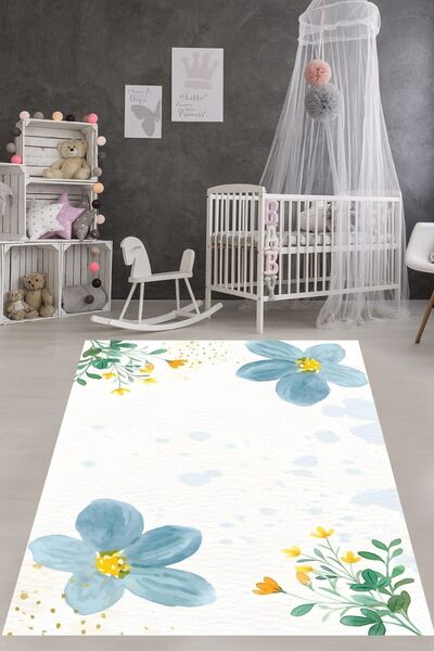 on the clouds Minimal Çiçek Desenli Yıkanabilir Kaymaz Taban Leke Tutmaz Çocu...