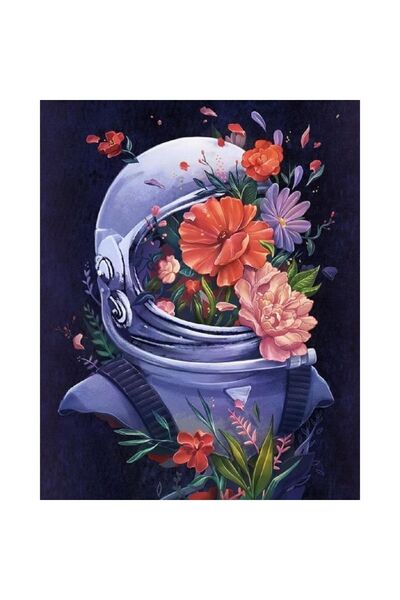 Pastelya Sayılarla Boyama Seti Çerçeveli Kasnaklı Astronotun Çiçekleri 40 x 5...