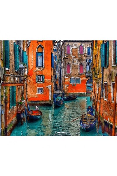 Pastelya Sayılarla Boyama Seti Çerçeveli Kasnaklı Venedik'Te Gondollar  50 x ...